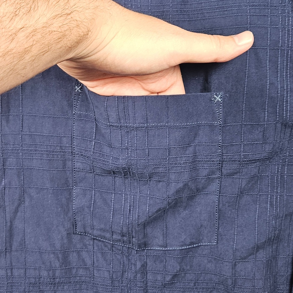Tommy Bahama Silk Shirt Mens 3XT Blue Button Up Textured Grid Pocket Beach - Picture 6 of 9